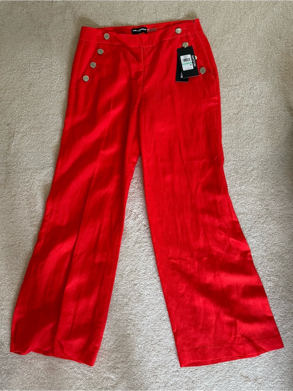 NWT Karl Lagerfeld Red Sailor Wide Leg Pants Size 8